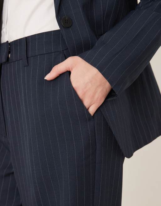 Vila high waisted tailored trousers co-ord in navy pinstripe, 2 of 5