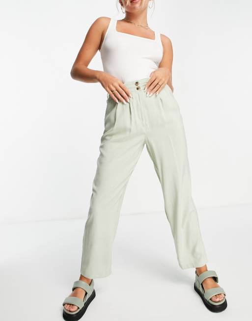 Vila high waisted taper leg trouser in sage green | ASOS