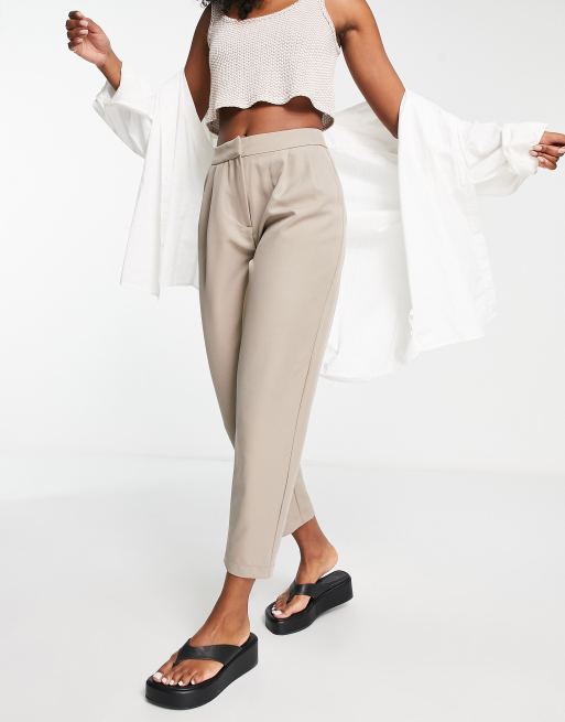 Vila high waisted trousers in brown ASOS