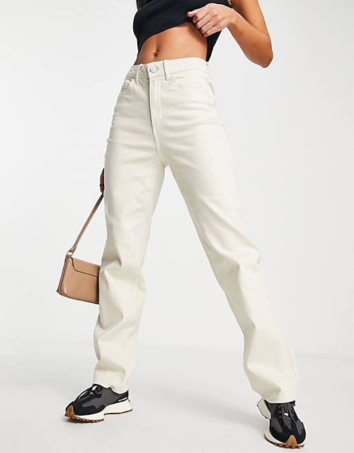 Jeans Vila high waisted wide leg jeans in cream 