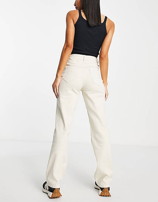 Jeans Vila high waisted wide leg jeans in cream 