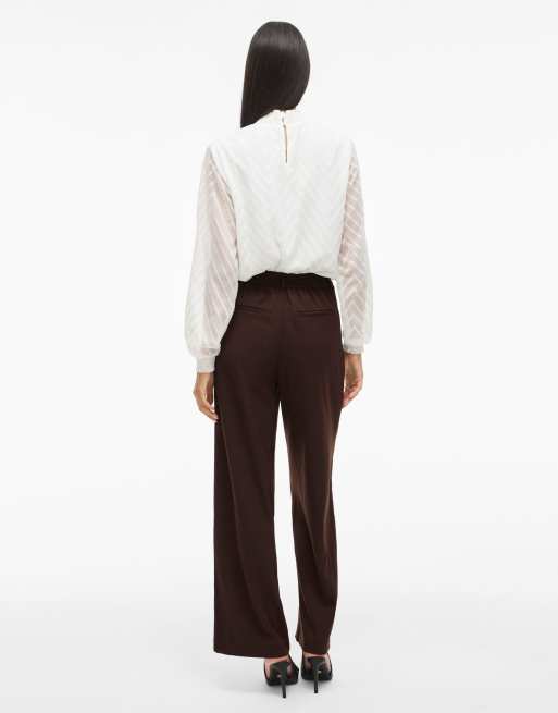 Vila High Waisted Wide Leg Tailored Trousers in Brown, 2 of 6