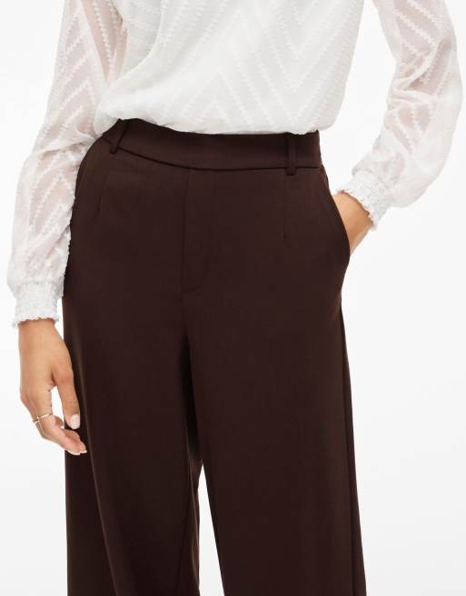 Vila High Waisted Wide Leg Tailored Trousers in Brown, 4 of 6
