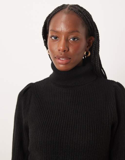 Vila – Hochgeschlossener Strickpullover in Schwarz mit Ärmeldetails, 3 von 4