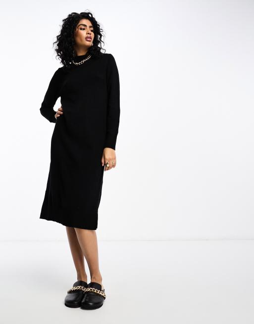 Vila – Hochgeschlossenes, gestricktes Midi-Pulloverkleid in Schwarz, 4 von 4