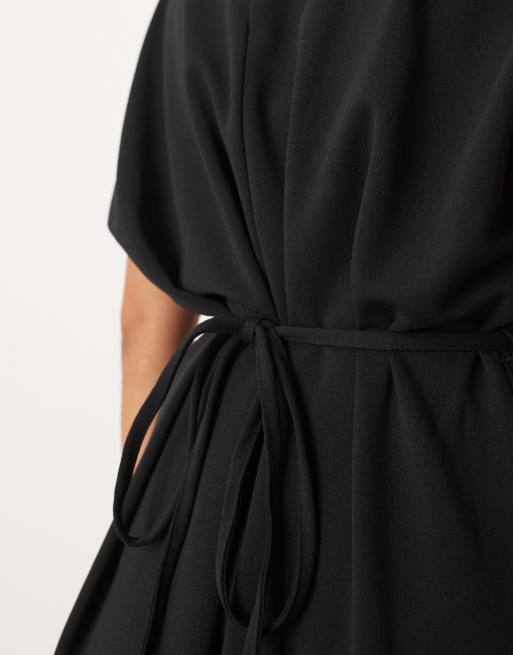 VILA – Hochgeschlossenes Minikleid in Schwarz mit Bindegürtel, 3 von 4