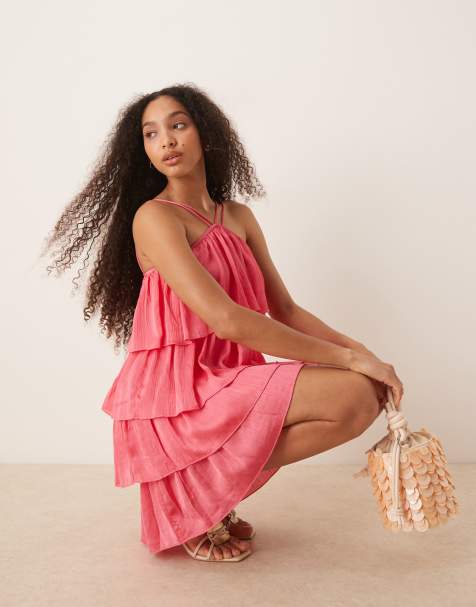 Vila – Hochgeschlossenes Satin-Minikleid in Rosa mit Rüschen - view 1