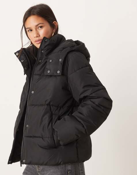 Vila hooded short padded jacket in black - view 1