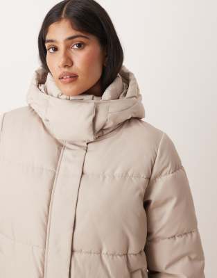 Vila Hooded Short Padded Jacket In Neutral
