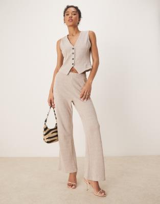 VILA - Hose aus strukturiertem Jersey in hellem Naturbeige meliert mit weitem Bein, Kombiteil-Neutral