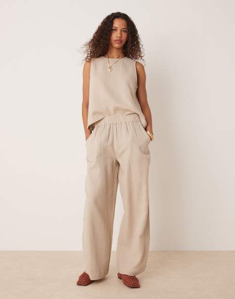 VILA – Hose in Beige mit Knitteroptik und weitem Bein. Kombiteil - view 1