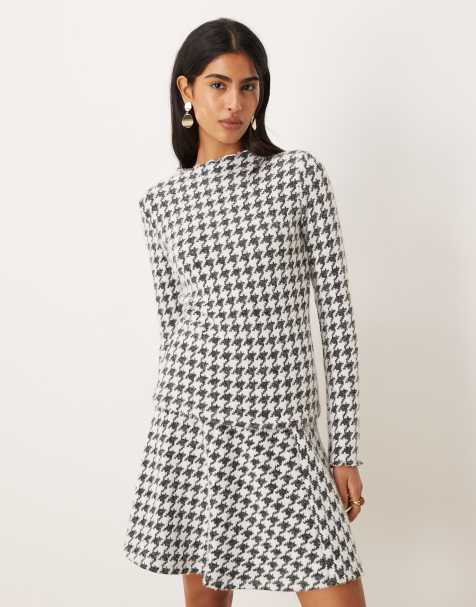 Vila houndstooth high neck knit top in black and white - part of a set - view 1