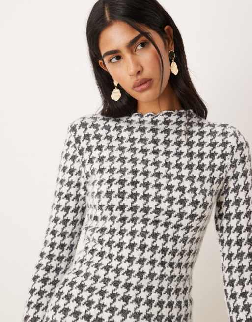 Vila houndstooth high neck knit top in black and white - part of a set, 3 of 4