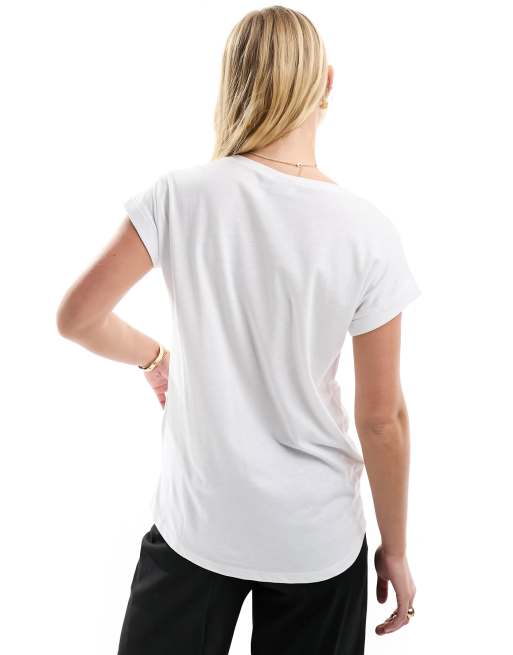 Vila - Hvid t-shirt med dyb rund hals, 4 af 4