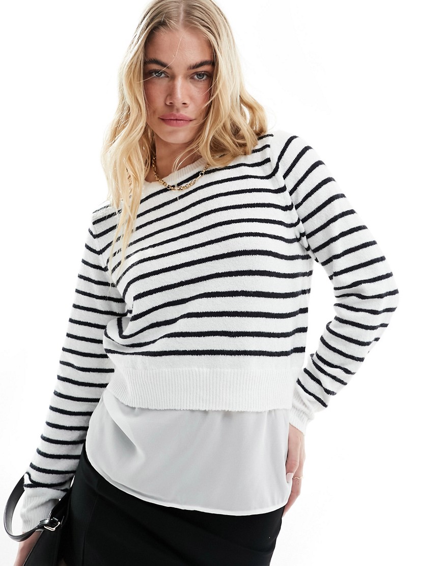 Vila hybrid stripe top and shirt look in navy and white-Blue