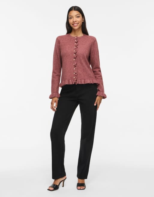 Vila Jacia cardigan lavorato a maglia girocollo rosa, 3 di 7
