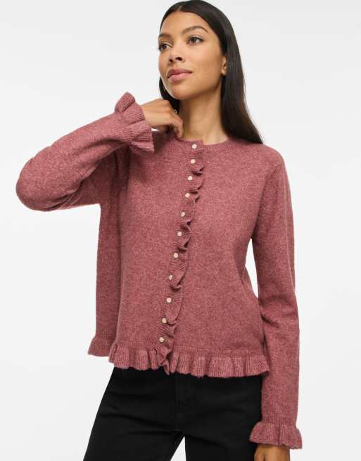 Vila Jacia cardigan lavorato a maglia girocollo rosa, 4 di 7