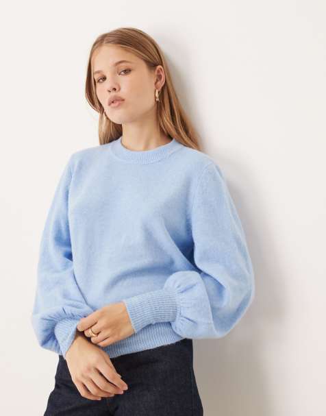 Vila balloon sleeve knitted jumper in light blue
