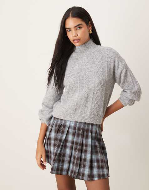 Vila cable knit jumper in light grey melange