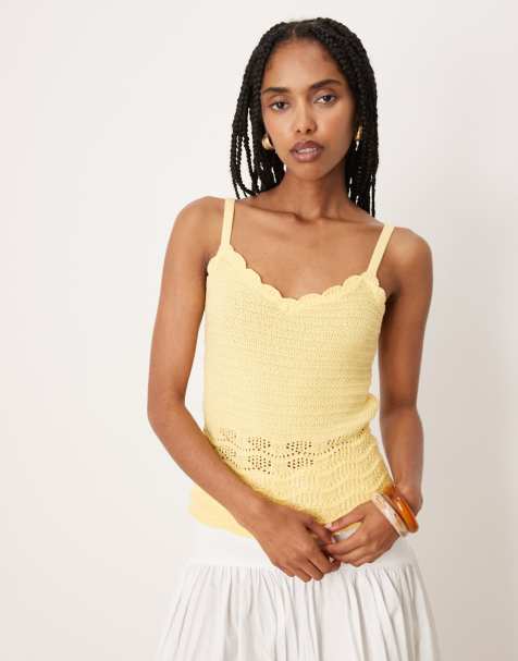 Vila knitted cami top in pale yellow