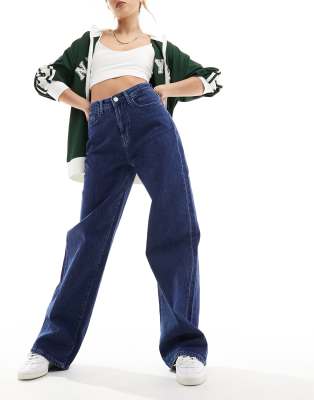 Vila high waisted wide leg jeans in dark blue wash - ASOS Price Checker