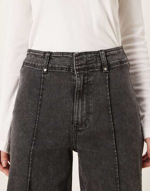 VILA - Jeans a fondo ampio grigio scuro con cuciture sul davanti, 4 di 5
