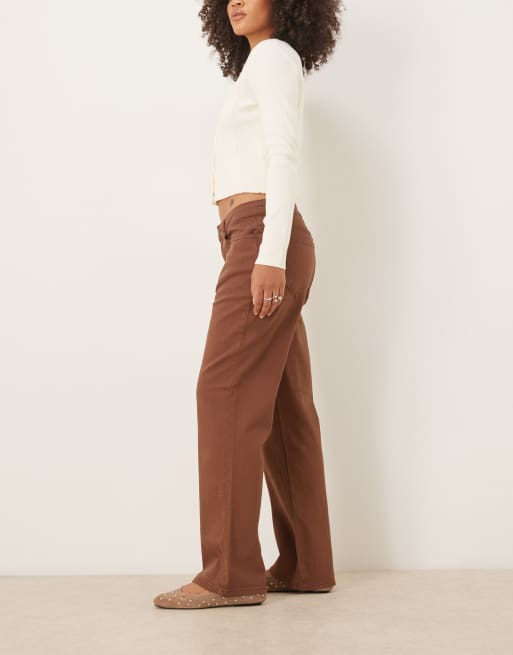 VILA - Jeans comodi marroni a vita bassa, 2 di 5