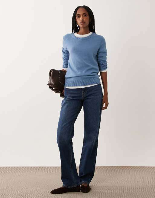 Vila - jersey de punto azul con cuello redondo, 3 de 4