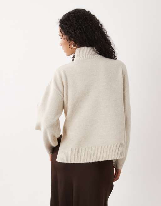Vila - jersey de punto con cuello alzado en crema, 3 de 4