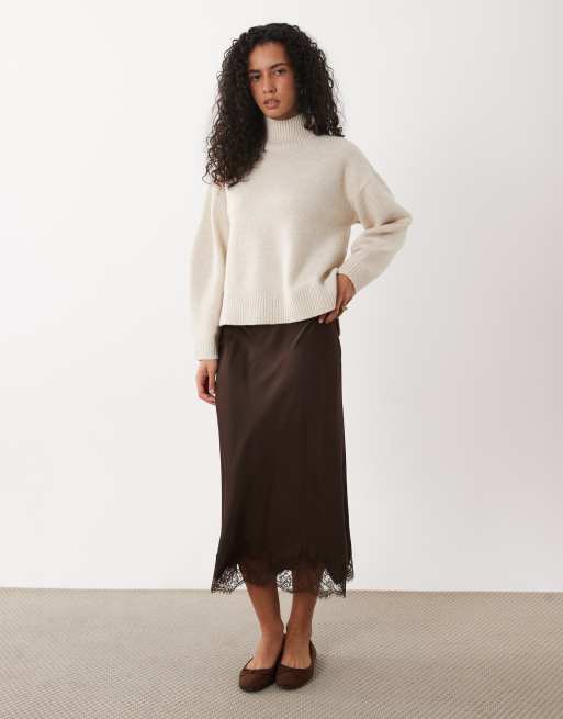 Vila - jersey de punto con cuello alzado en crema, 4 de 4