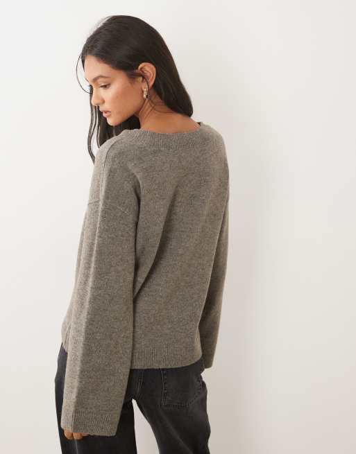 Vila - jersey de punto oversize con cuello de pico en falcon melange, 4 de 4