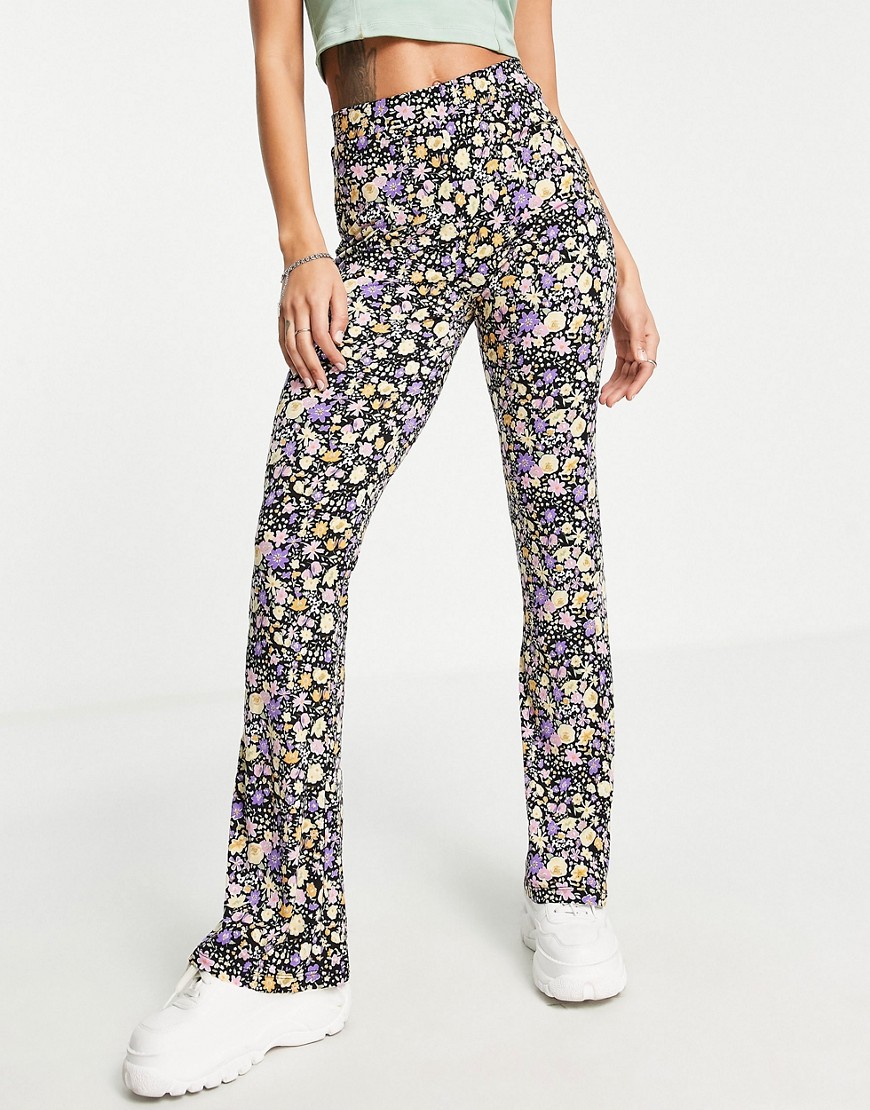 Vila Jersey Flared Pants In Pastel Floral - Part Of A Set-multi