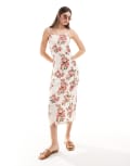 [Vila] Vila jersey midi cami dress in light based pink floral-Multi L White base floral