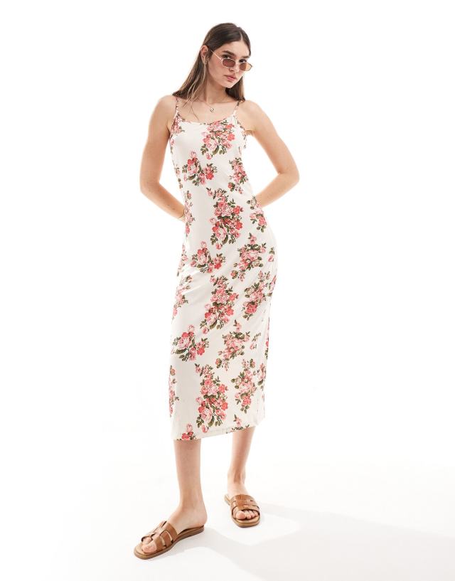 Vila - jersey midi cami dress in light based pink floral