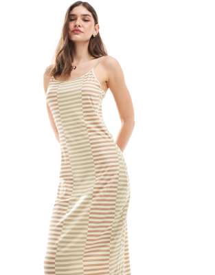 Vila Jersey Midi Cami Dress In Neutral Stripe-multi