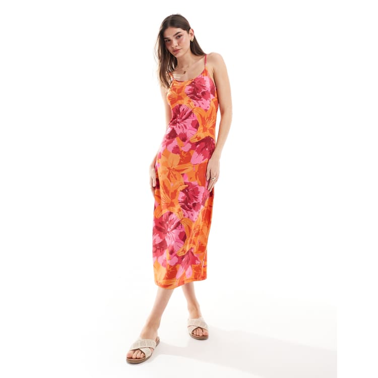 Vila jersey midi cami dress in oversized orange and pink floral | ASOS