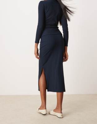 Shop Vila Jersey Midi Skirt In Navy