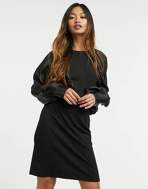 Vila jersey mini dress with column sleeve in black