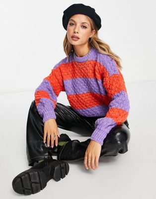 Vila jumbo stripe jumper in red and lilac