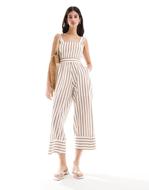 Vila jumpsuit with tie back in spice stripe - view 1