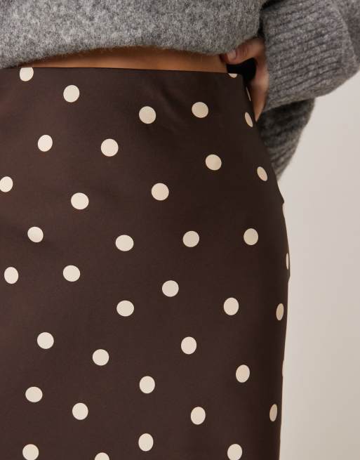 Vila - Jupe longue en satin à pois - Marron/crème, 4 de 5