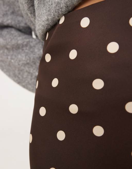 Vila - Jupe longue en satin à pois - Marron/crème, 5 de 5
