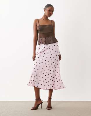 Jupe longue en satin à pois - Rose et chocolat 40