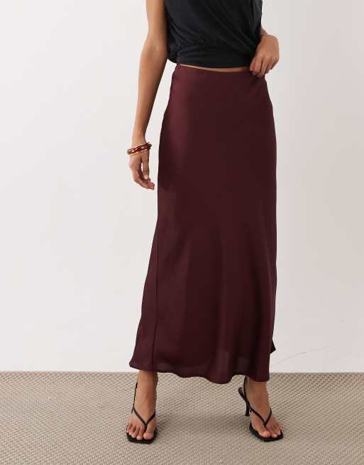 VILA - Jupe longue en satin - Bordeaux profond, 4 de 5