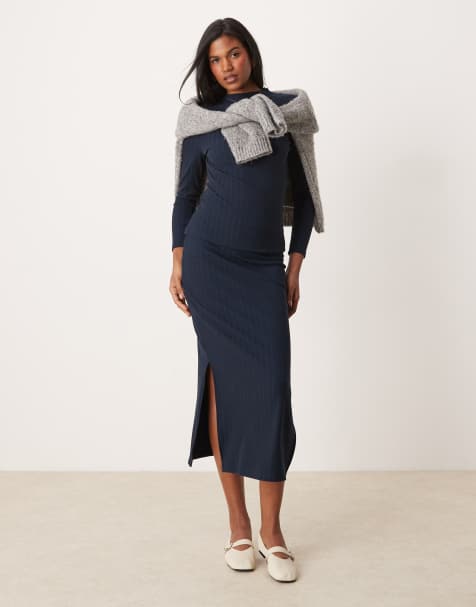 VILA - Jupe mi-longue d'ensemble en jersey - Bleu marine - view 1