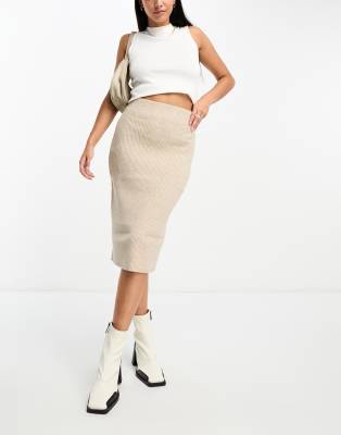 Vila knitted midi skirt in cream  - ASOS Price Checker