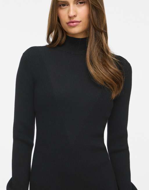Vila Kalia hoogsluitende mini jurk met lange mouwen en slim-fit in zwart, 4 van 7