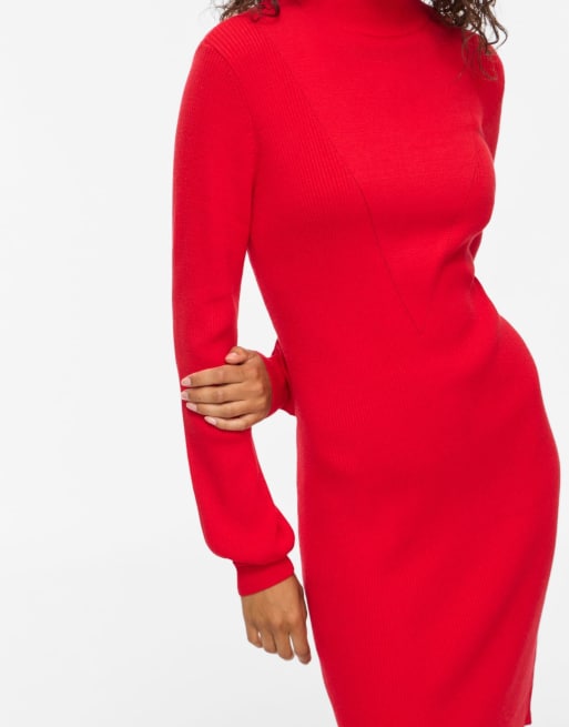 Vila Kalia Minikleid mit Stehkragen, langärmlig, Slim Fit, in Marsrot, 4 von 6