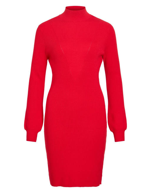 Vila Kalia Minikleid mit Stehkragen, langärmlig, Slim Fit, in Marsrot, 5 von 6