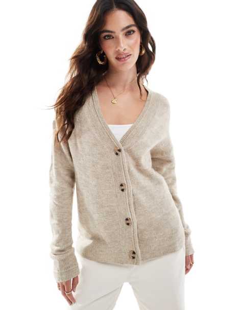 Vila button through cardigan in natural melange